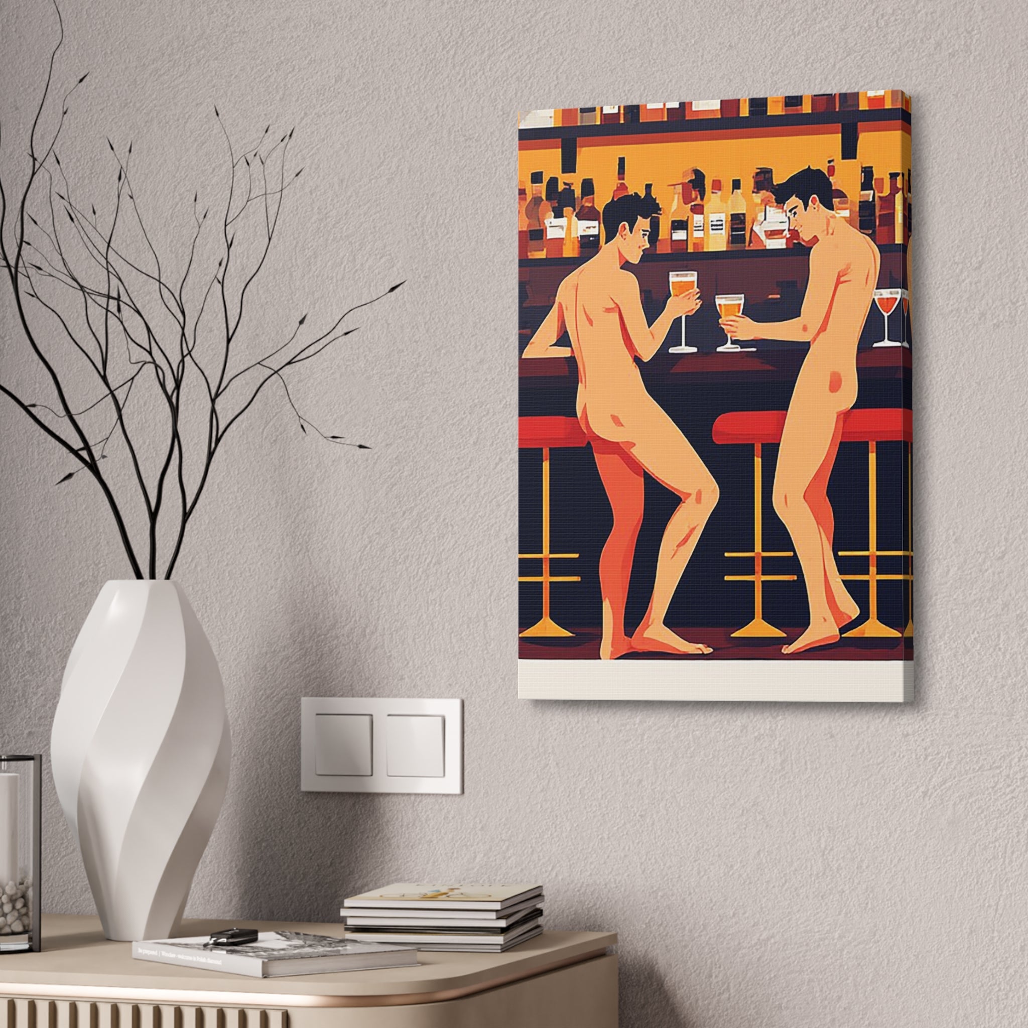 Naked Men at the Bar Canvas Stretched Art Print