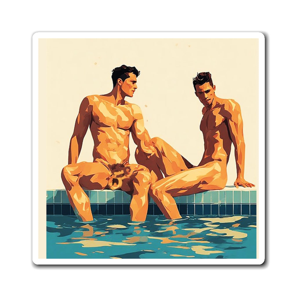 Poolside Boys Magnet — Retro Male Figure Art Fridge Magnet