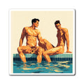 Poolside Boys Magnet — Retro Male Figure Art Fridge Magnet