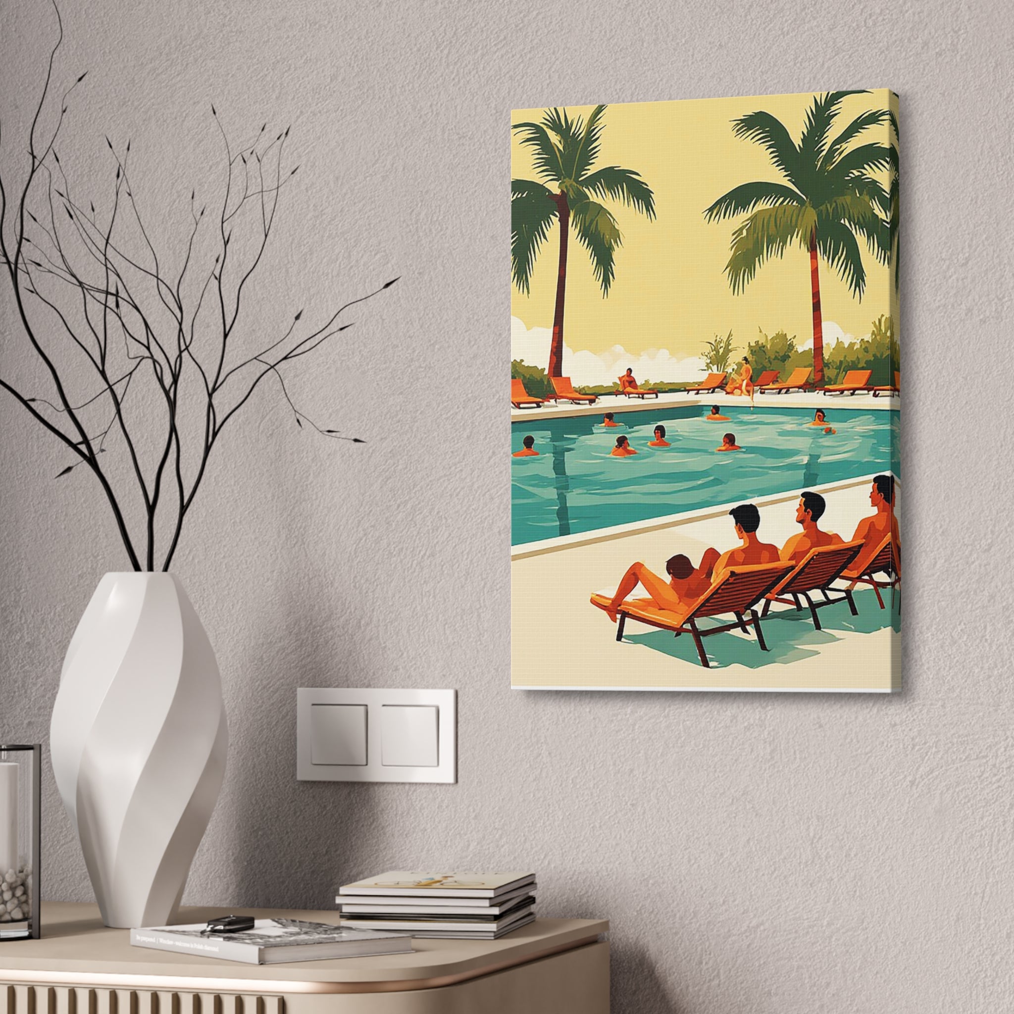 Retro Poolside Canvas Print – Tropical Resort Wall Art
