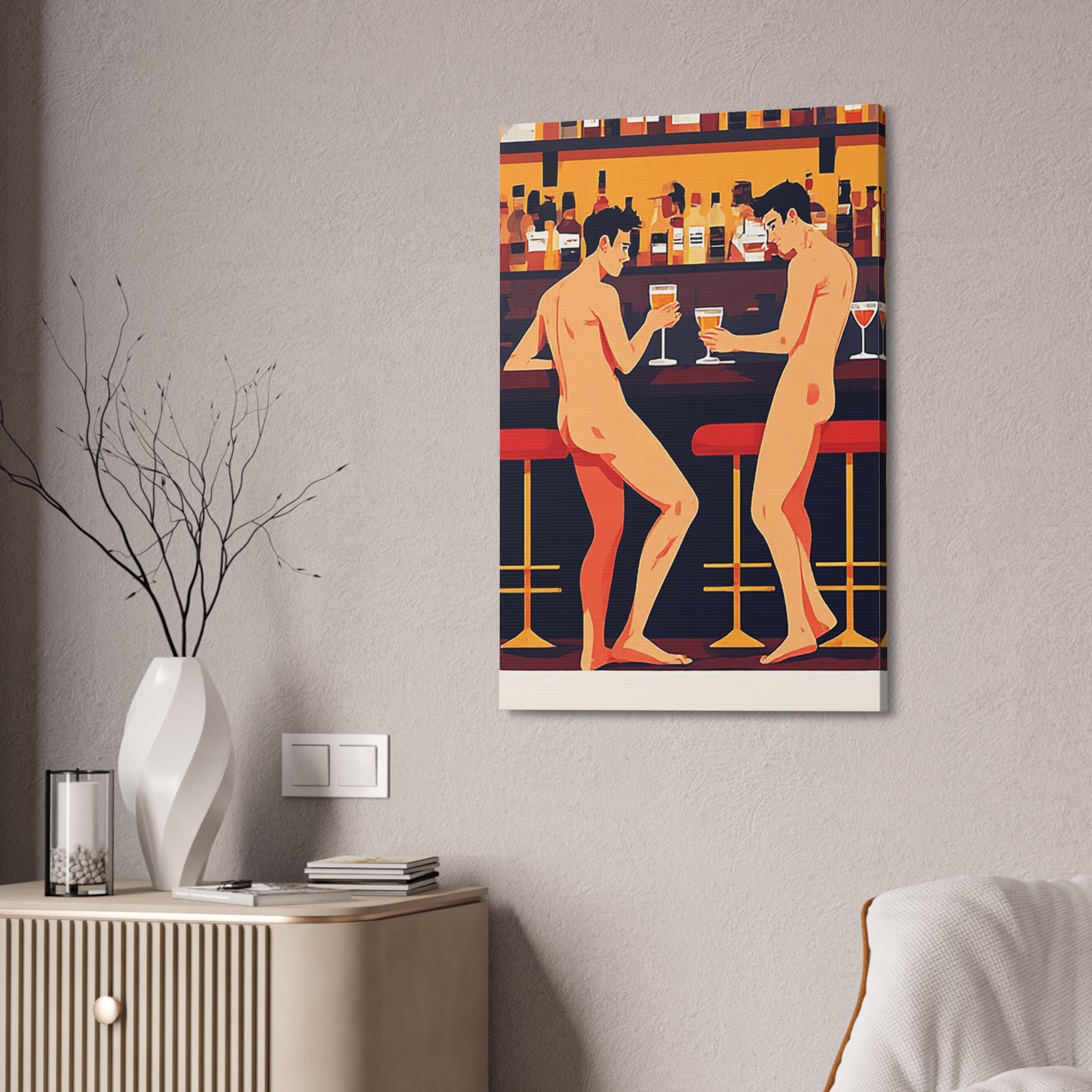 Naked Men at the Bar Canvas Stretched Art Print