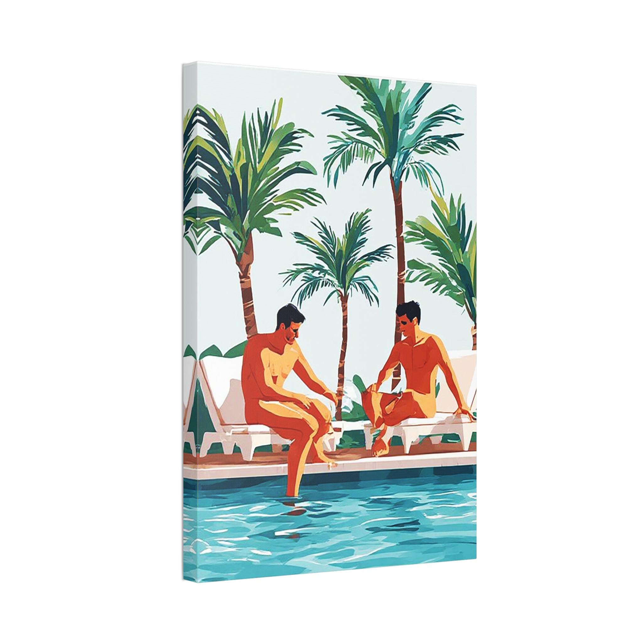 Palm Poolside Canvas Print — Vintage Tropical Resort Wall Art