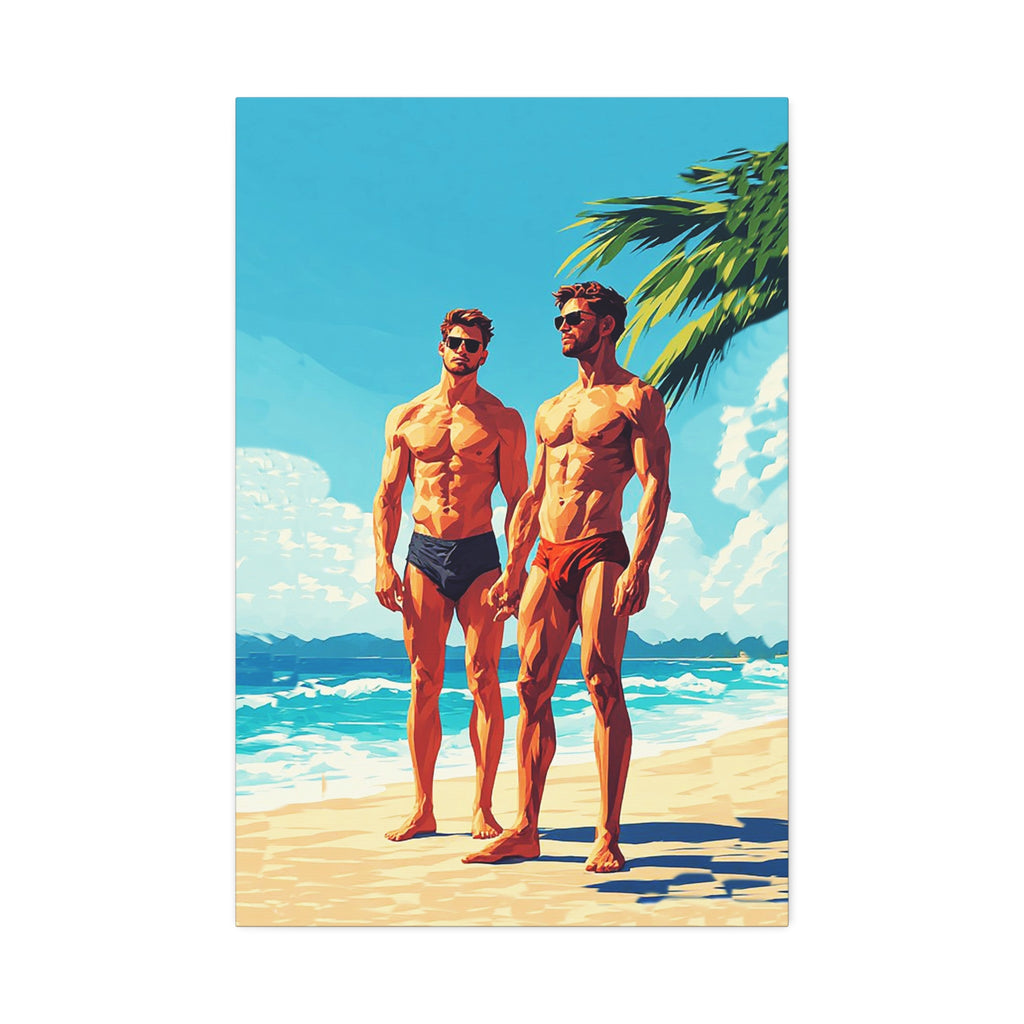 Beach Muscle Poster Canvas — Two Men Summer Swim Art (Stretched 1.5")