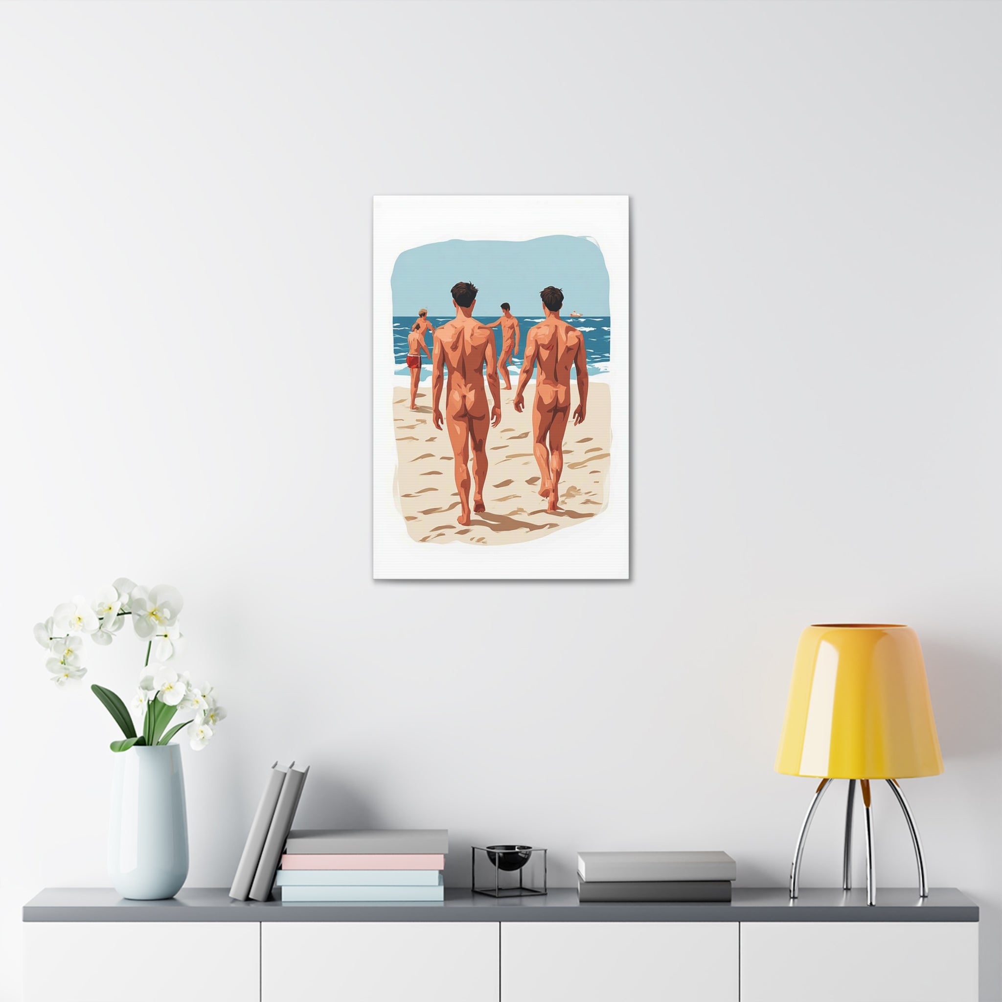 Canvas Wall Art – Beach Scene of Men Walking on Shore (Stretched Canvas)