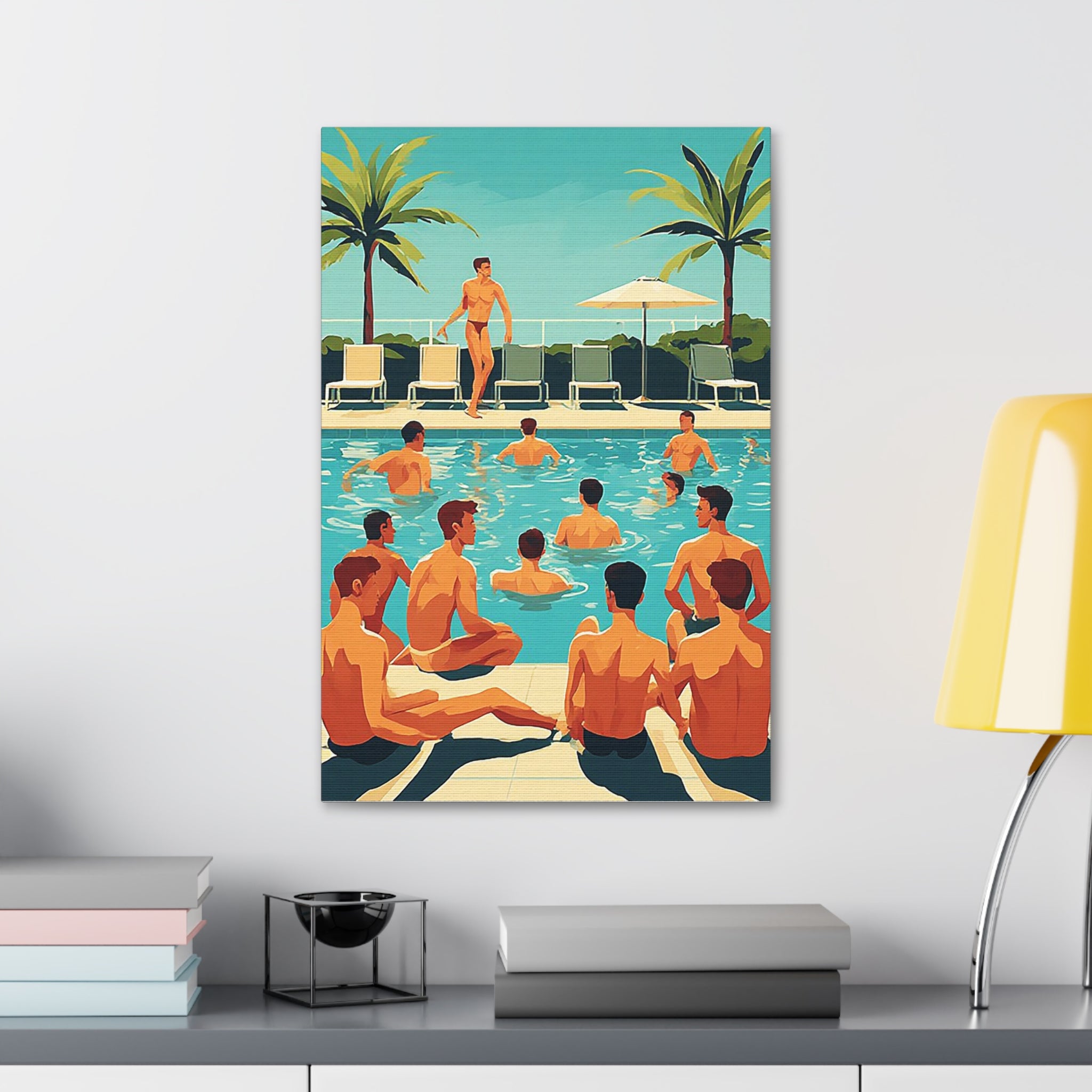 Poolside Men Canvas Print — Retro Swim Club Wall Art (Stretched Canvas 1.5")