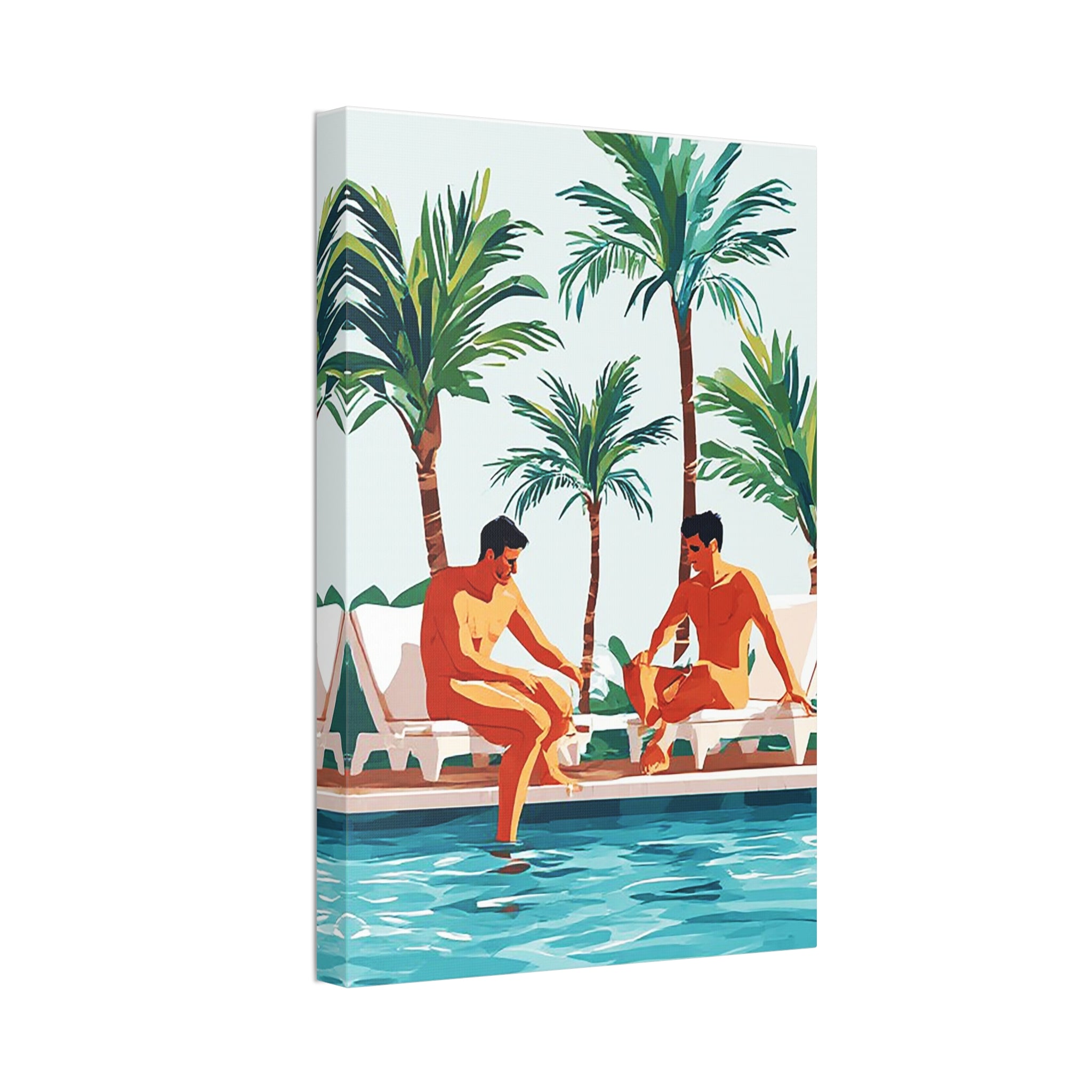 Palm Poolside Canvas Print — Vintage Tropical Resort Wall Art