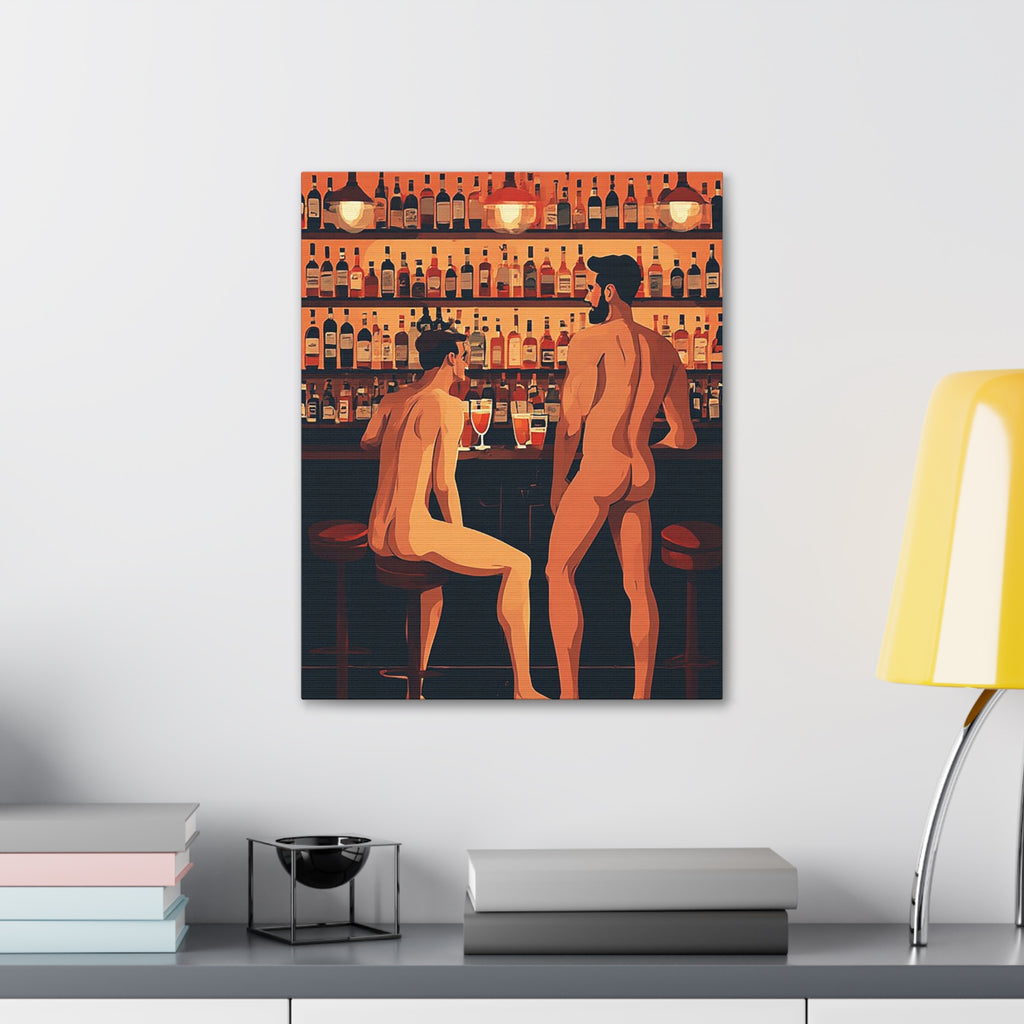 Canvas Art — Nude Men at Bar Stretched Canvas Print