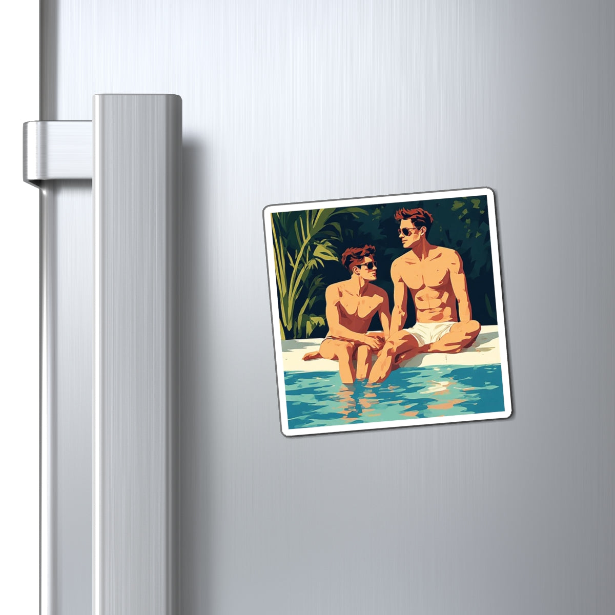 Poolside Boys Magnet — Retro Beach Art Refrigerator Magnet