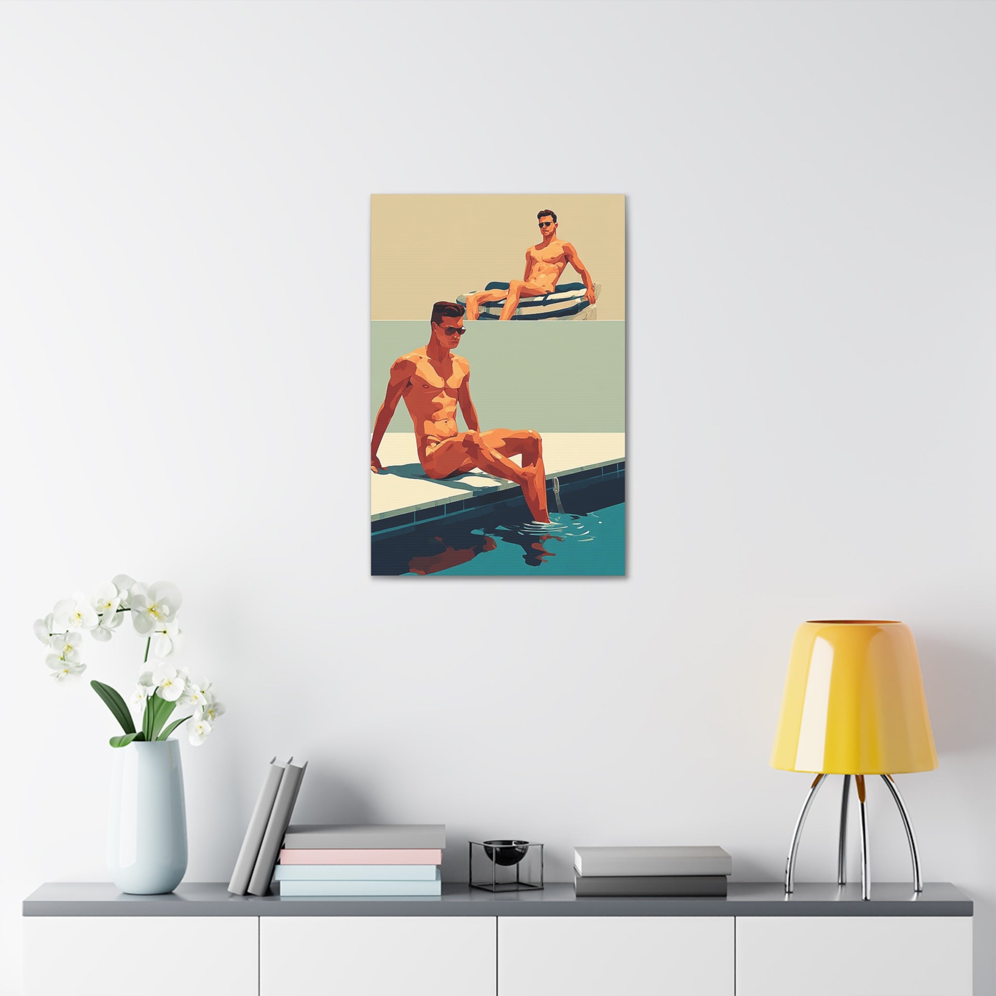 Poolside Retro Art Canvas — Midcentury Sunbathers Stretched Print