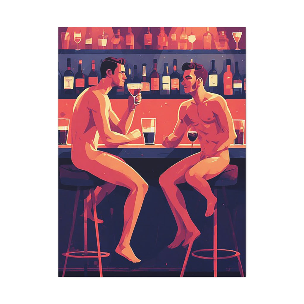 Canvas Print — Nude Men at Bar Illustration, Romantic Gay Art Decor