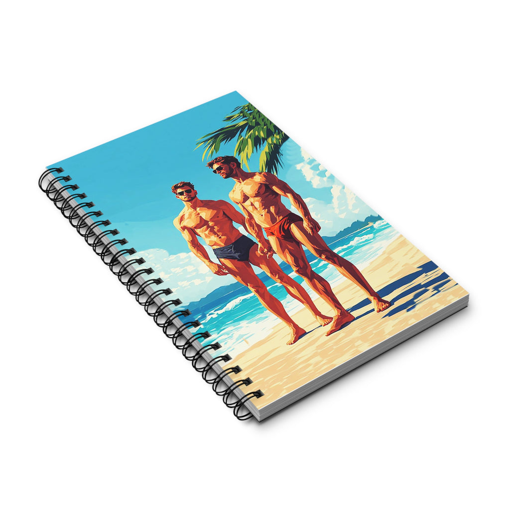 Beach Couple Spiral Journal — Sunlit Swimwear Illustration Notebook for Travel & Summer Notes