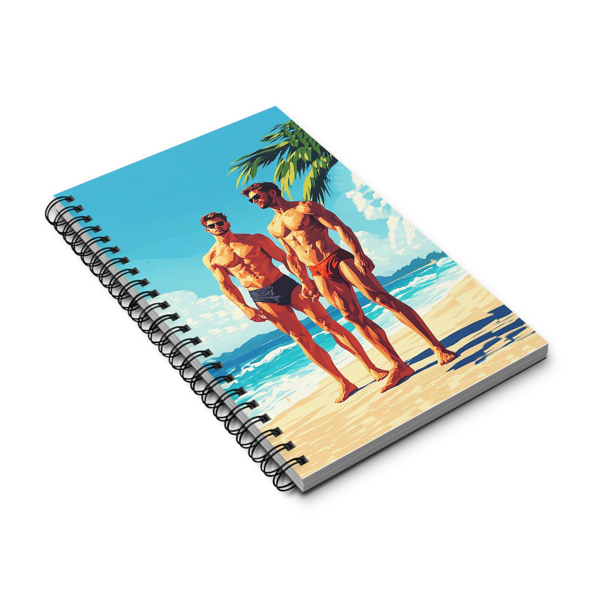 Beach Couple Spiral Journal — Sunlit Swimwear Illustration Notebook for Travel & Summer Notes