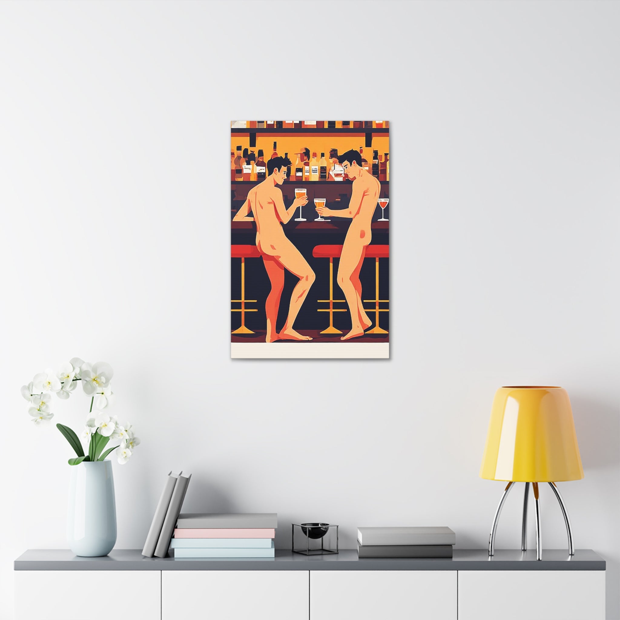 Naked Men at the Bar Canvas Stretched Art Print