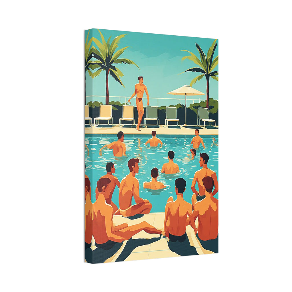 Poolside Men Canvas Print — Retro Swim Club Wall Art (Stretched Canvas 1.5")