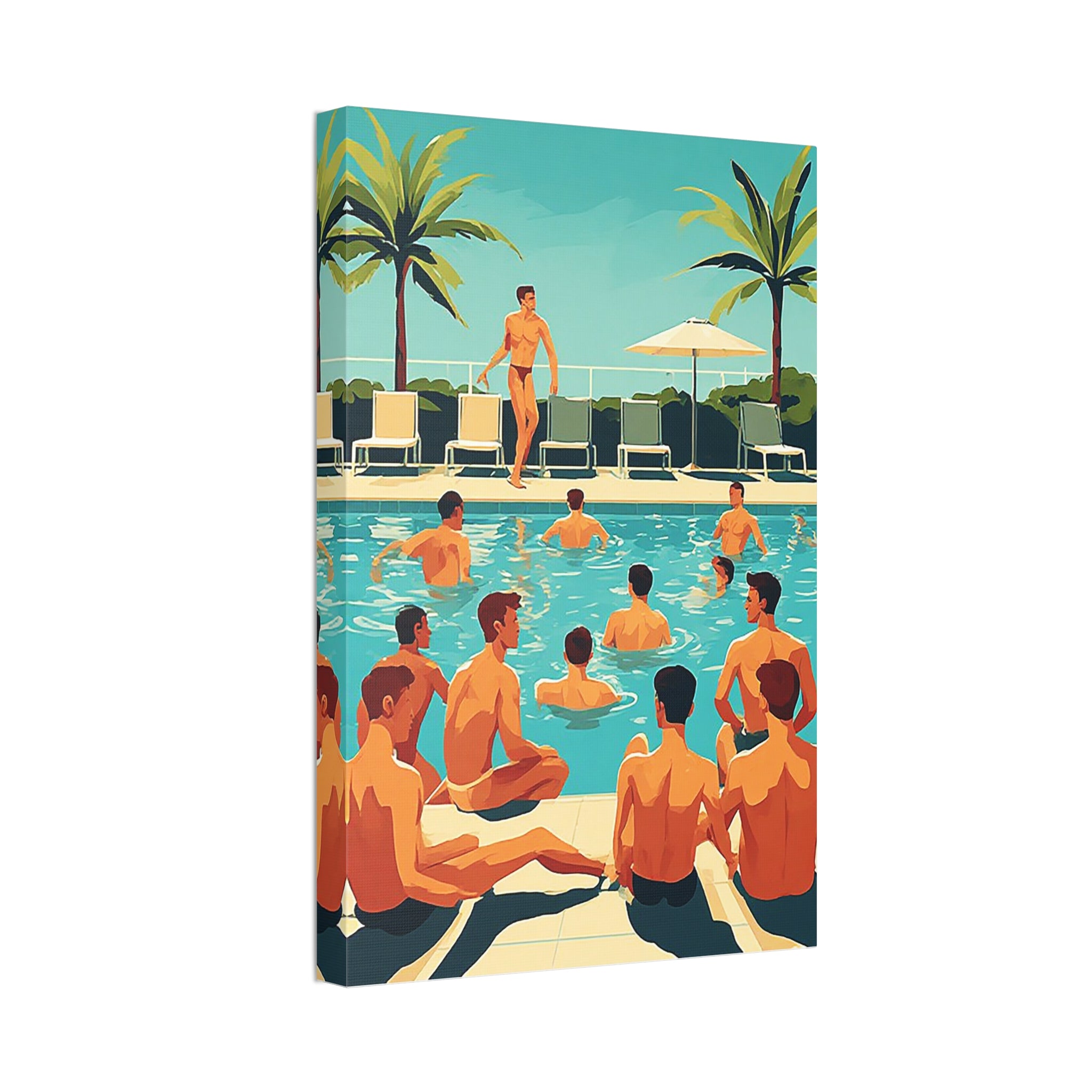 Poolside Men Canvas Print — Retro Swim Club Wall Art (Stretched Canvas 1.5")