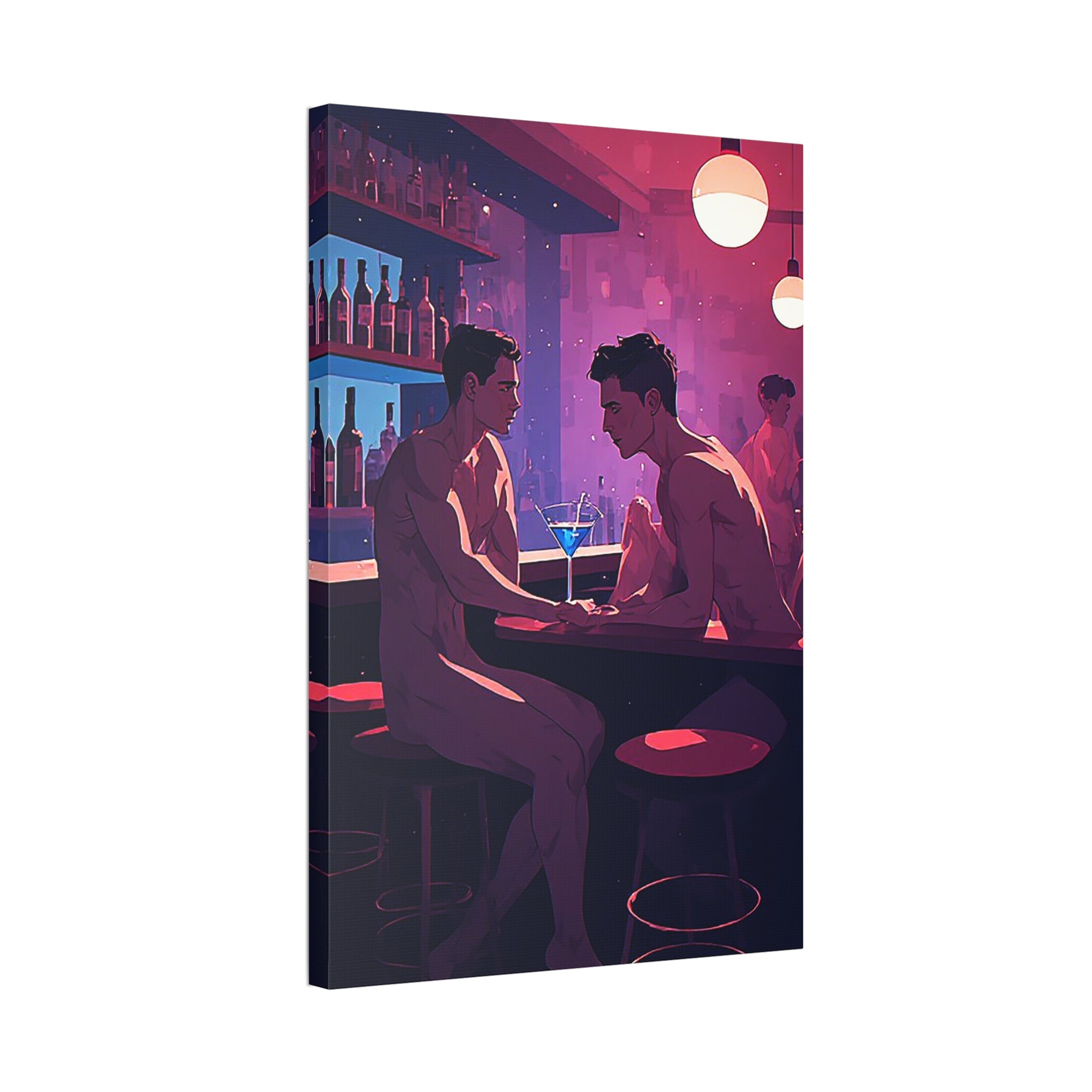 Canvas Print — Neon Bar Night: Intimate Two Men Art Print