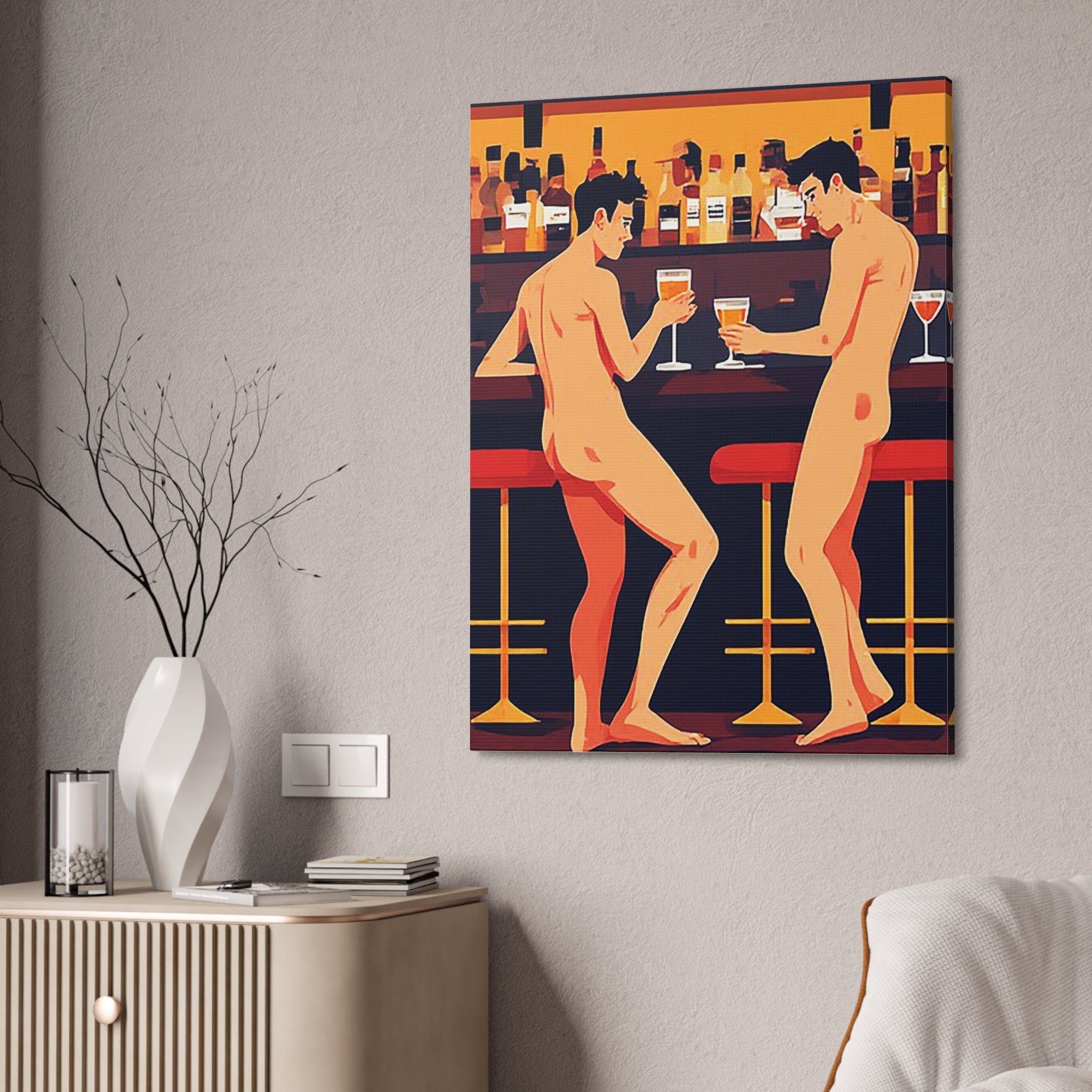 Naked Men at the Bar Canvas Stretched Art Print