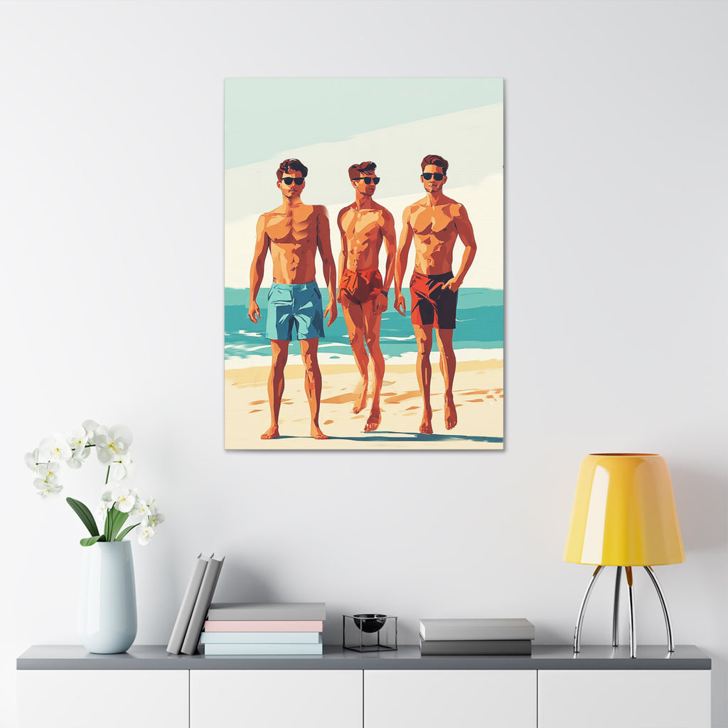Boys at Beach Canvas Print – Vintage Summer Surf Art