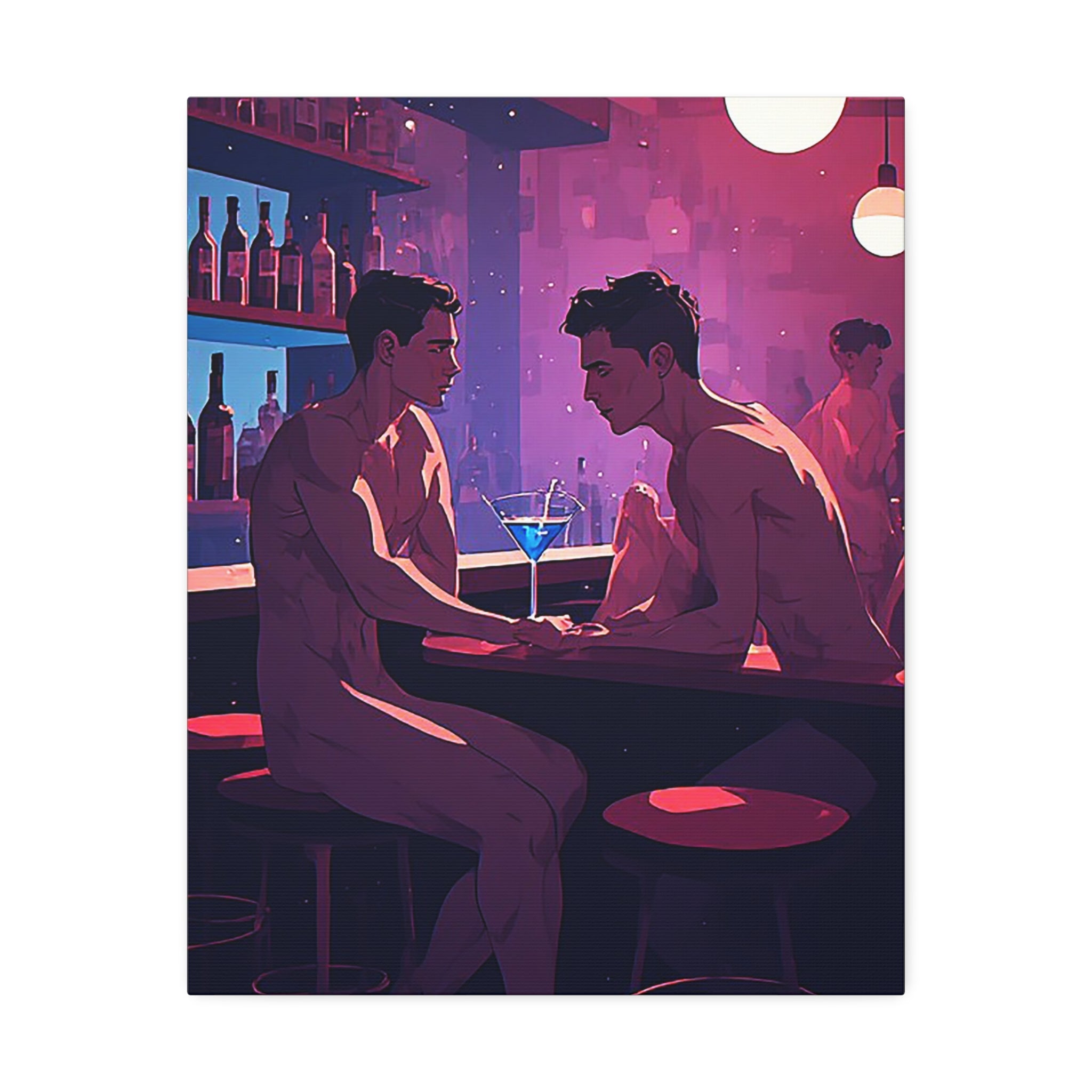 Canvas Print — Neon Bar Night: Intimate Two Men Art Print