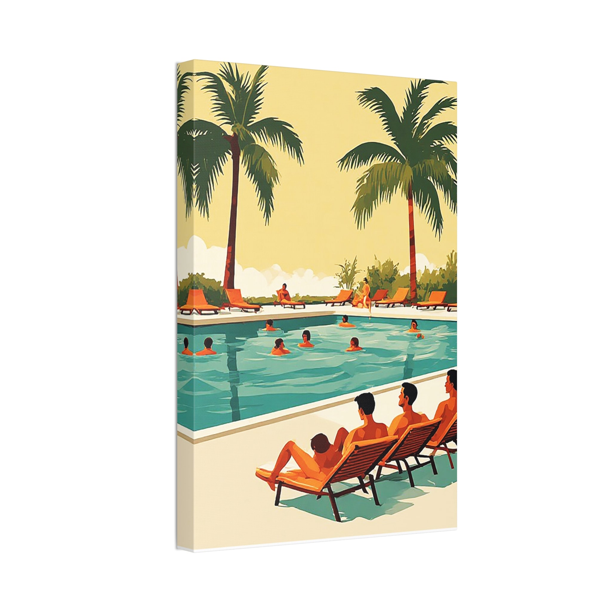 Retro Poolside Canvas Print – Tropical Resort Wall Art