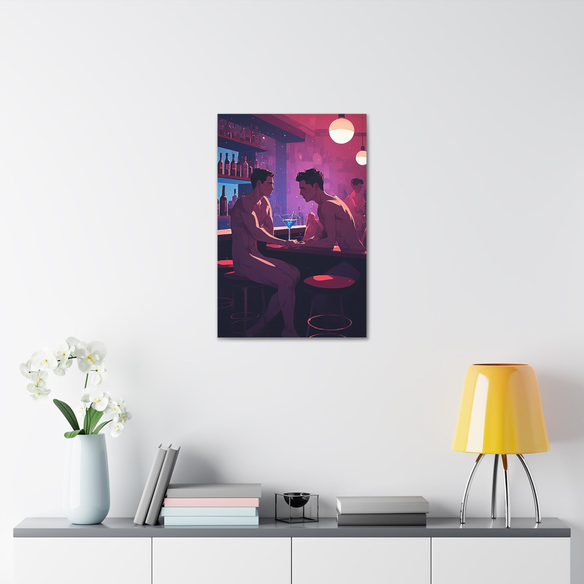 Canvas Print — Neon Bar Night: Intimate Two Men Art Print