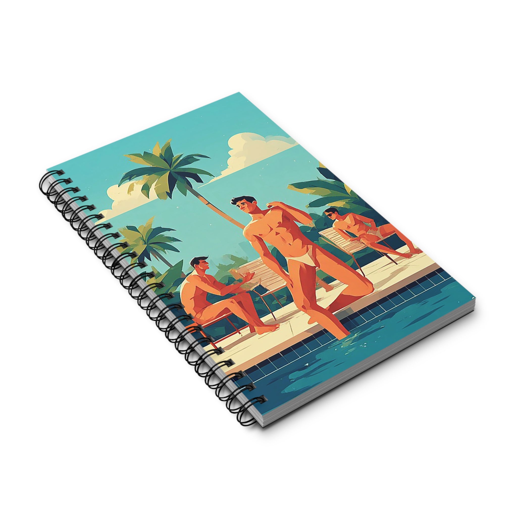 Spiral Journal — Vintage Poolside Men Illustration Notebook