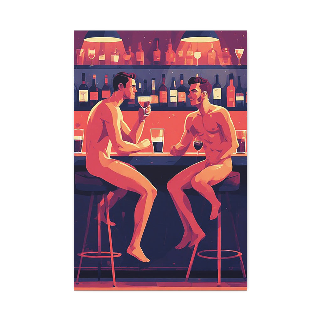 Canvas Print — Nude Men at Bar Illustration, Romantic Gay Art Decor