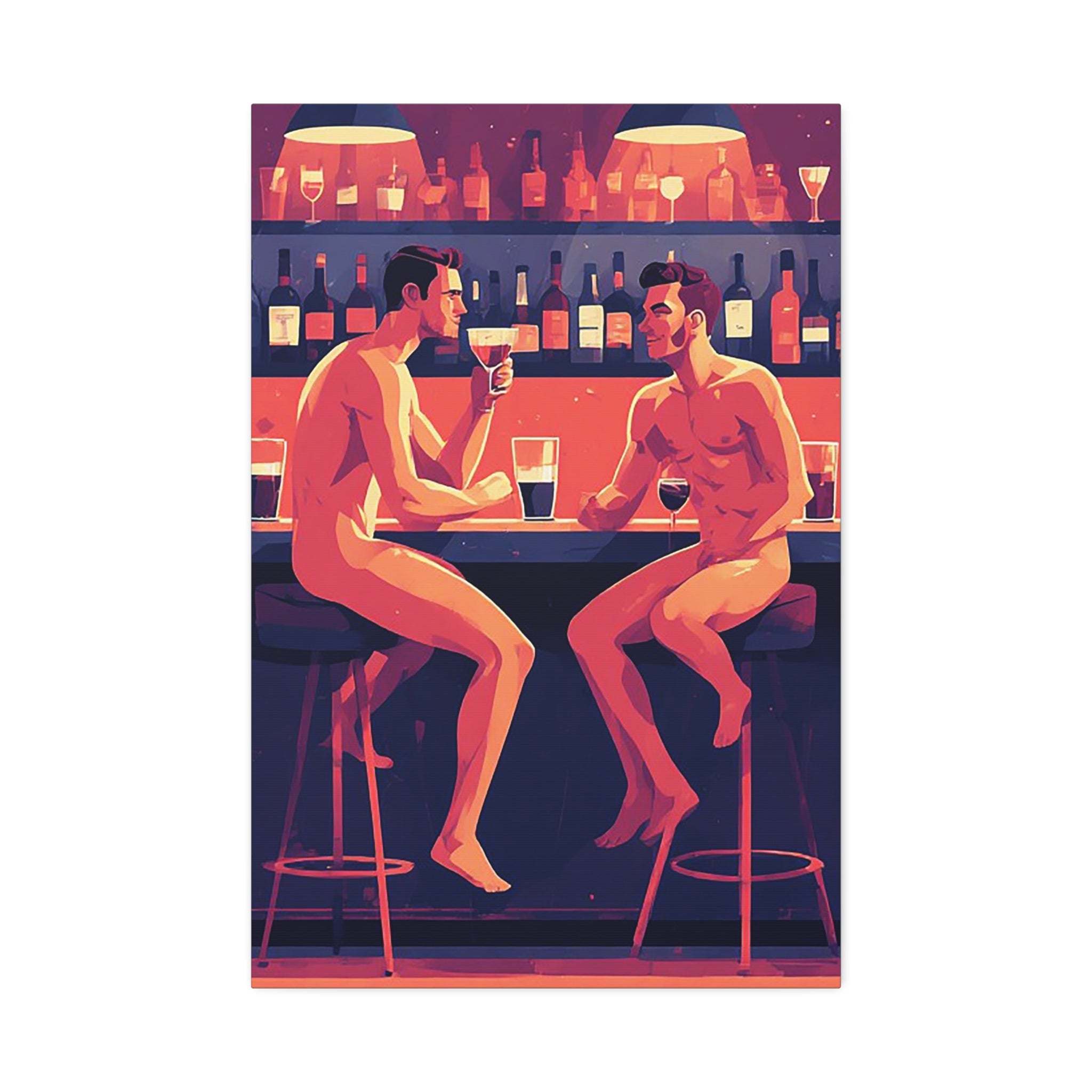 Canvas Print — Nude Men at Bar Illustration, Romantic Gay Art Decor