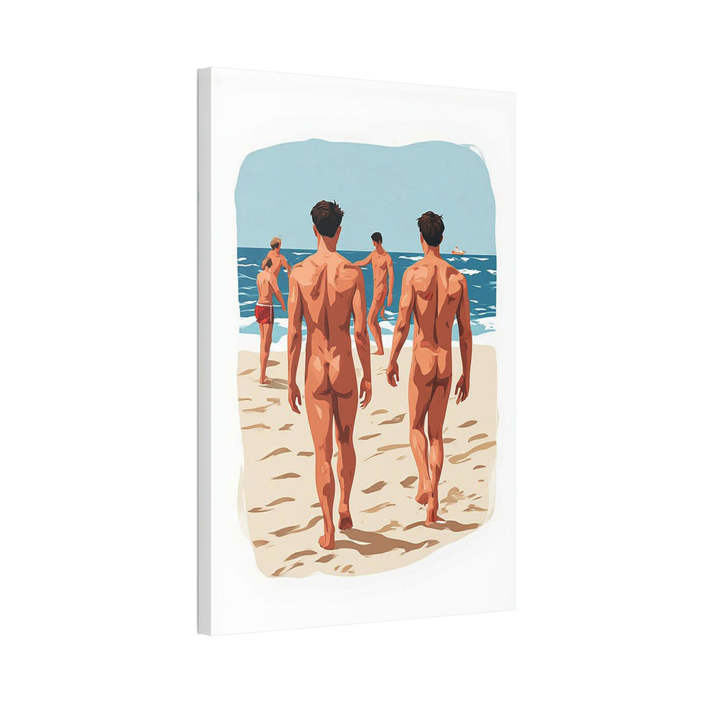 Canvas Wall Art – Beach Scene of Men Walking on Shore (Stretched Canvas)