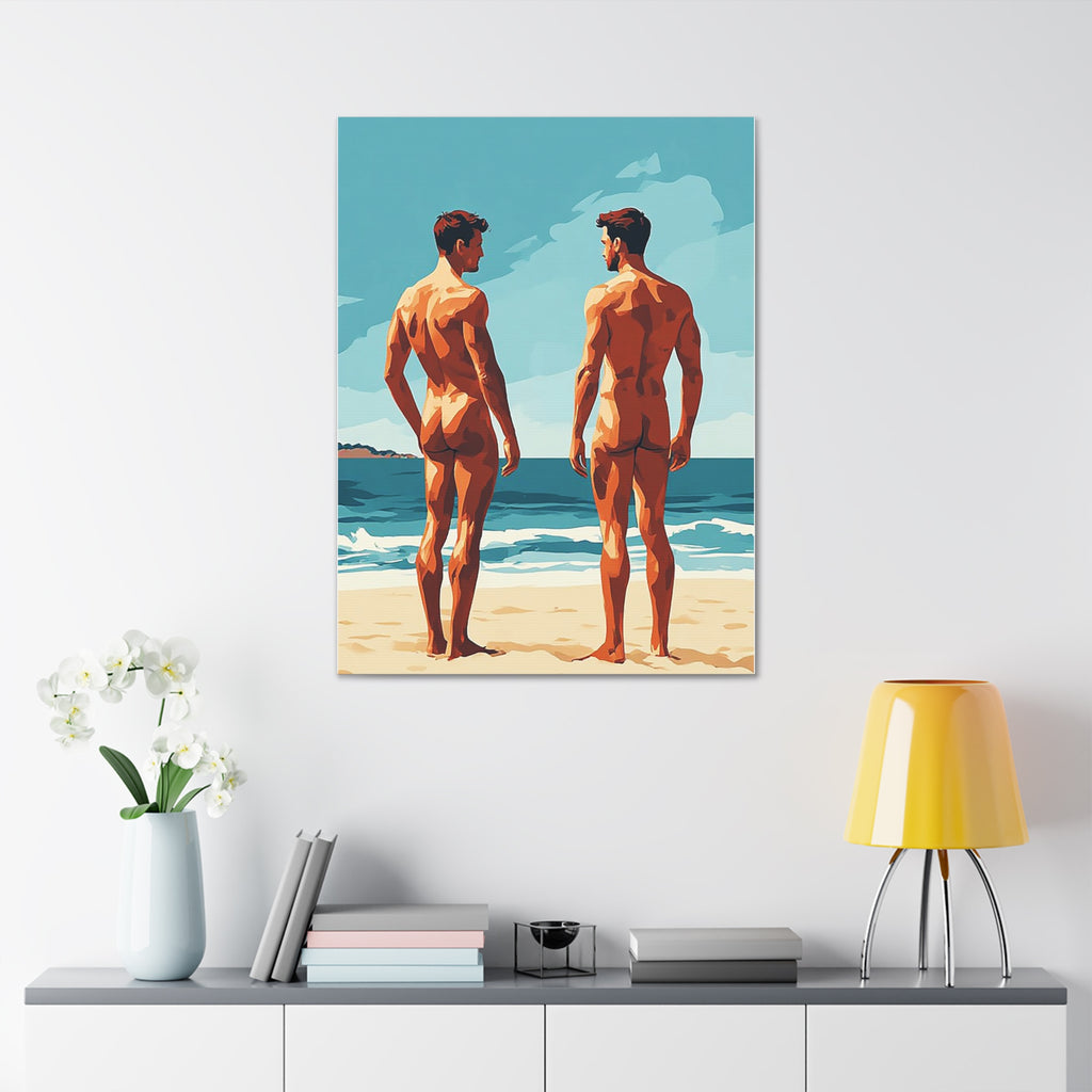 Canvas Print – 'Beach Gaze' Two Men Summer Art (Stretched Canvas 1.5")