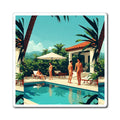 Retro Poolside Magnet — Tropical Villa Summer Vibes Refrigerator Décor