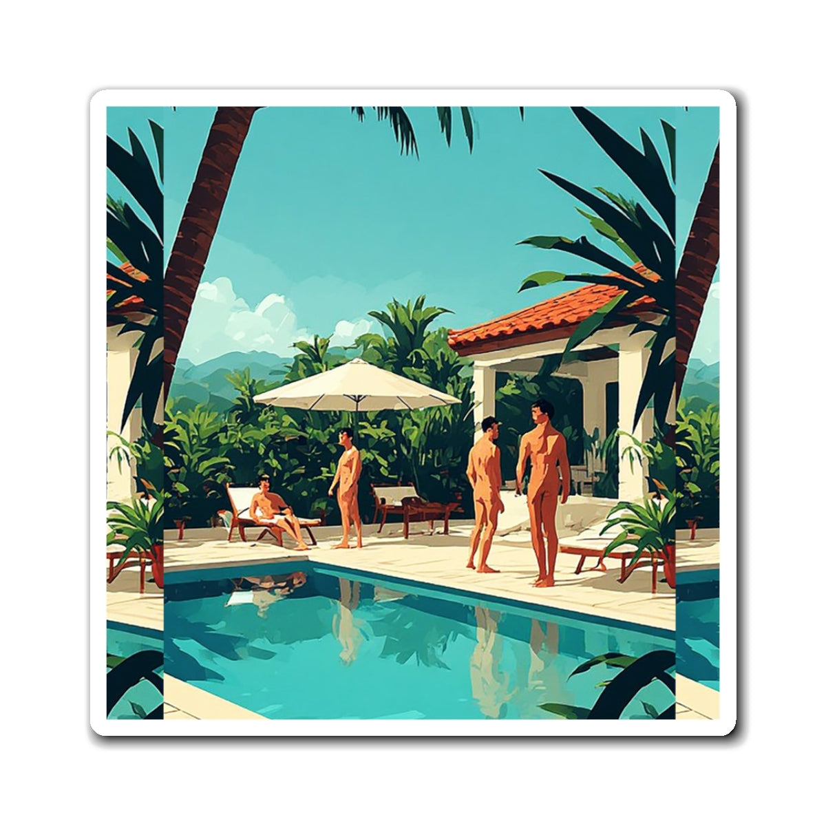 Retro Poolside Magnet — Tropical Villa Summer Vibes Refrigerator Décor