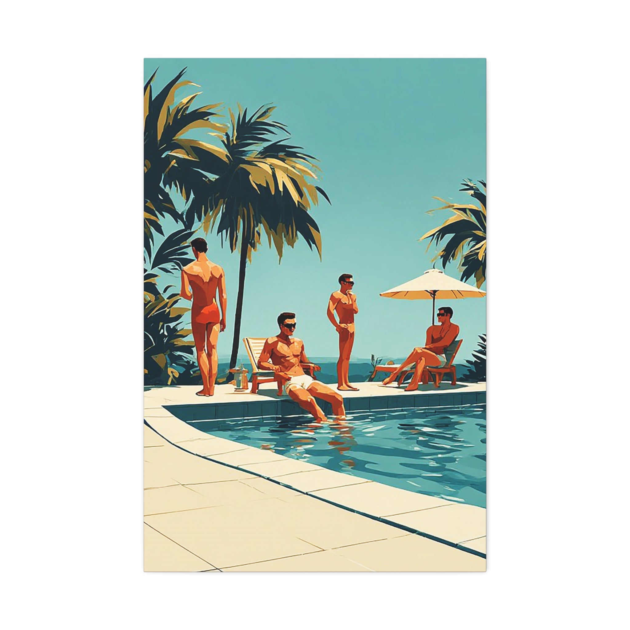 Vintage Poolside Canvas Wall Art — Retro Palm Trees & Sunbathers
