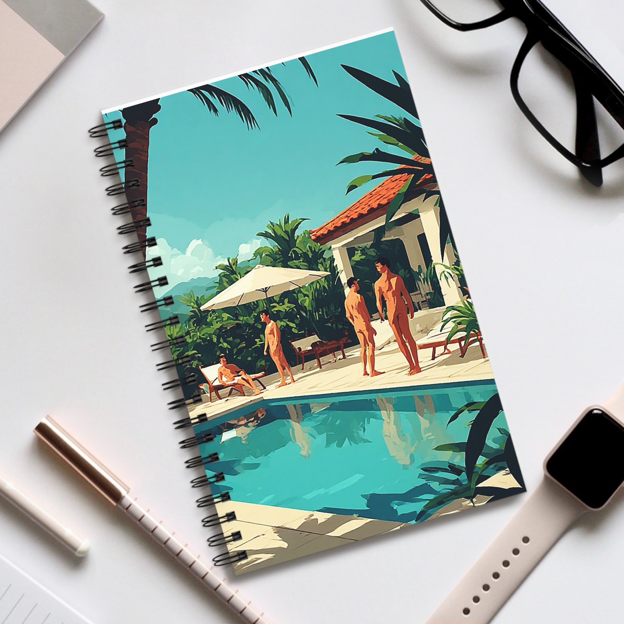 Retro Poolside Spiral Journal — Tropical Vacation Notebook