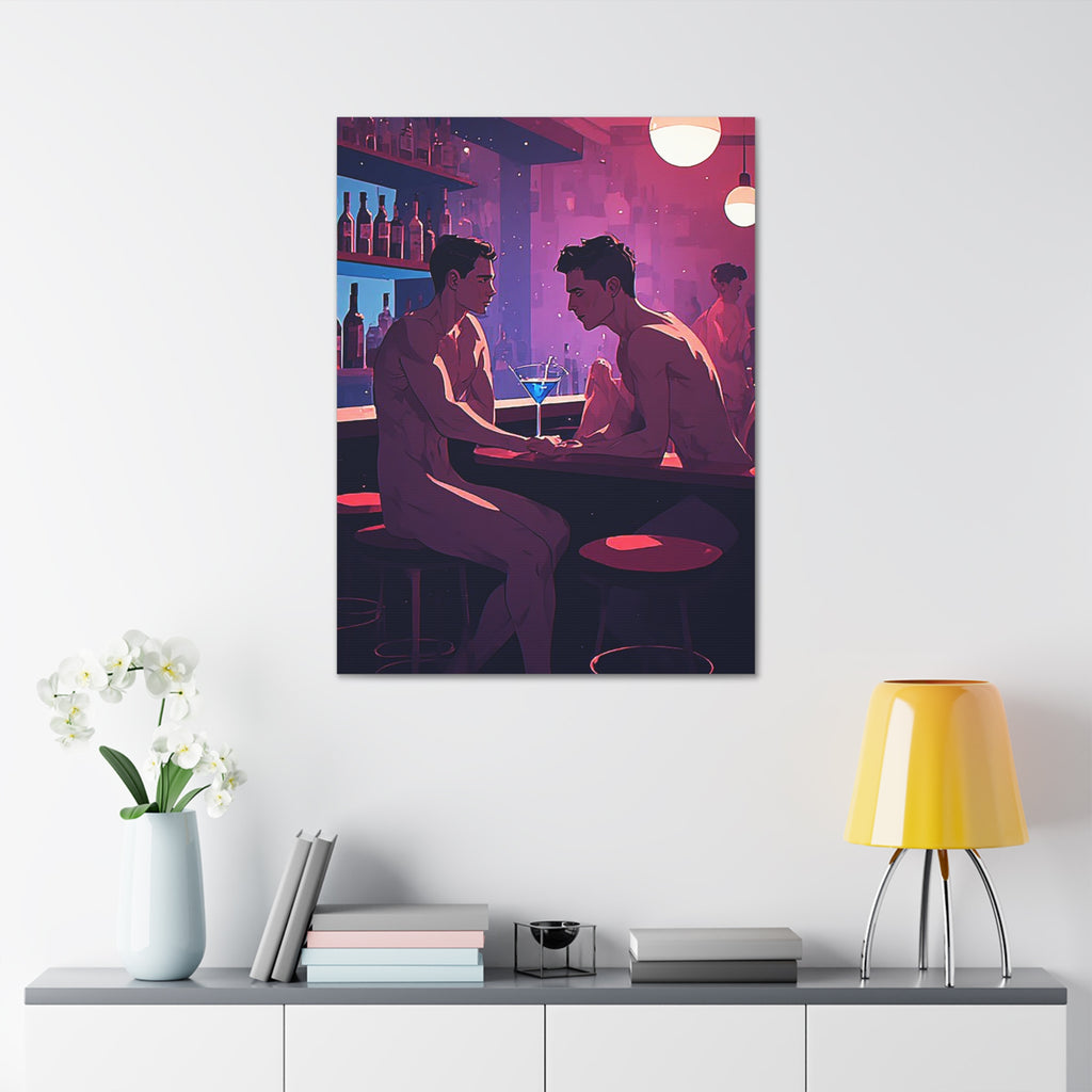 Canvas Print — Neon Bar Night: Intimate Two Men Art Print