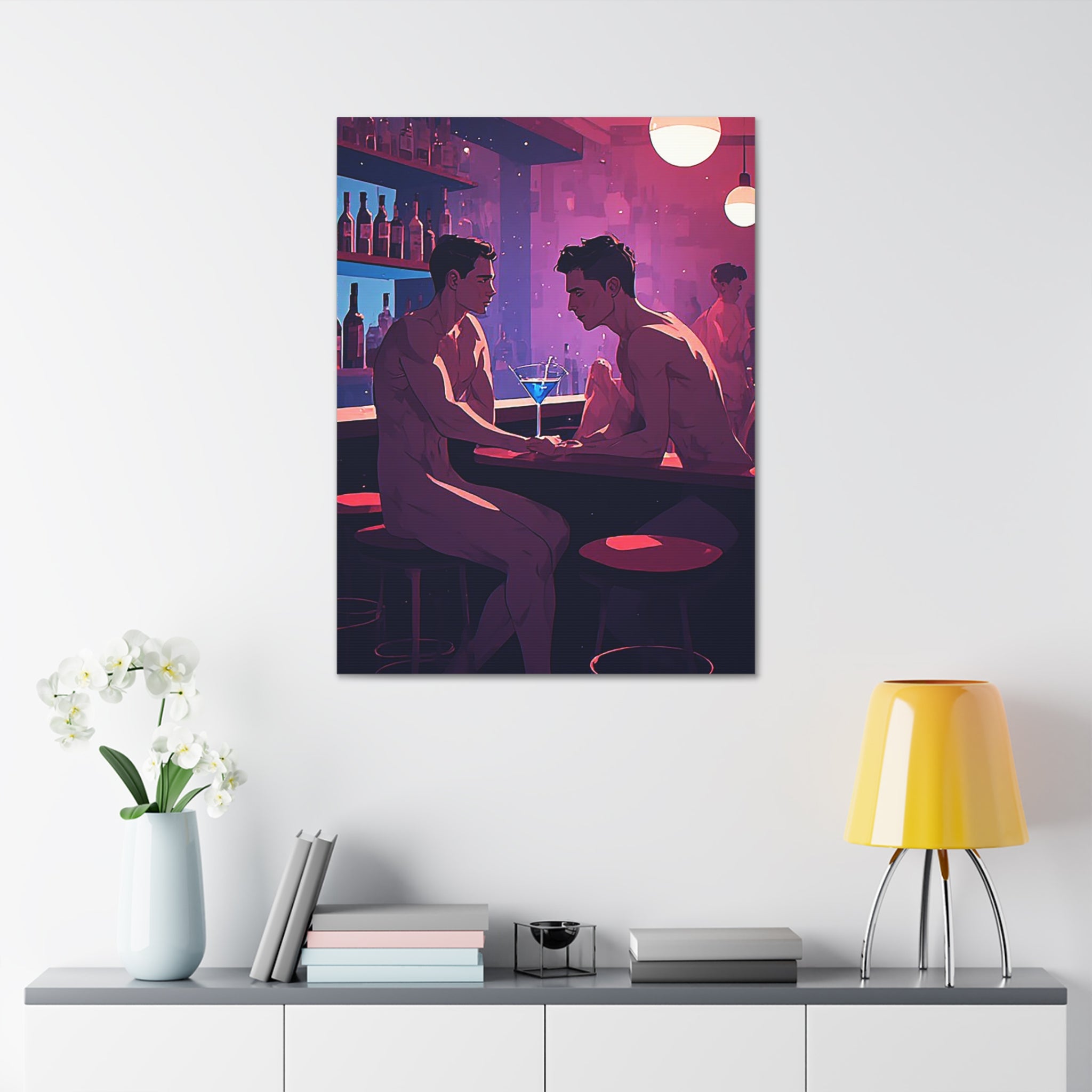 Canvas Print — Neon Bar Night: Intimate Two Men Art Print