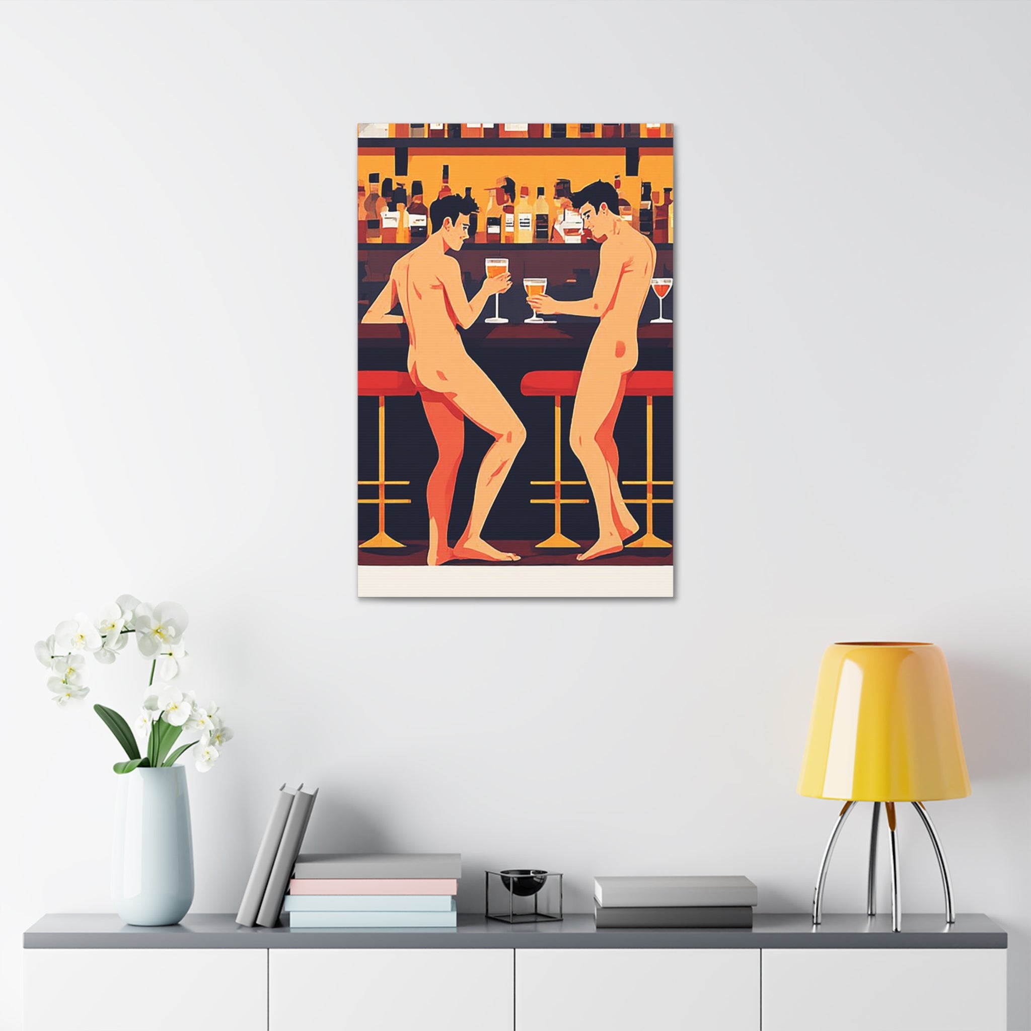 Naked Men at the Bar Canvas Stretched Art Print