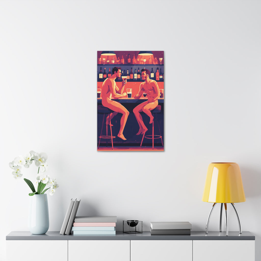 Canvas Print — Nude Men at Bar Illustration, Romantic Gay Art Decor