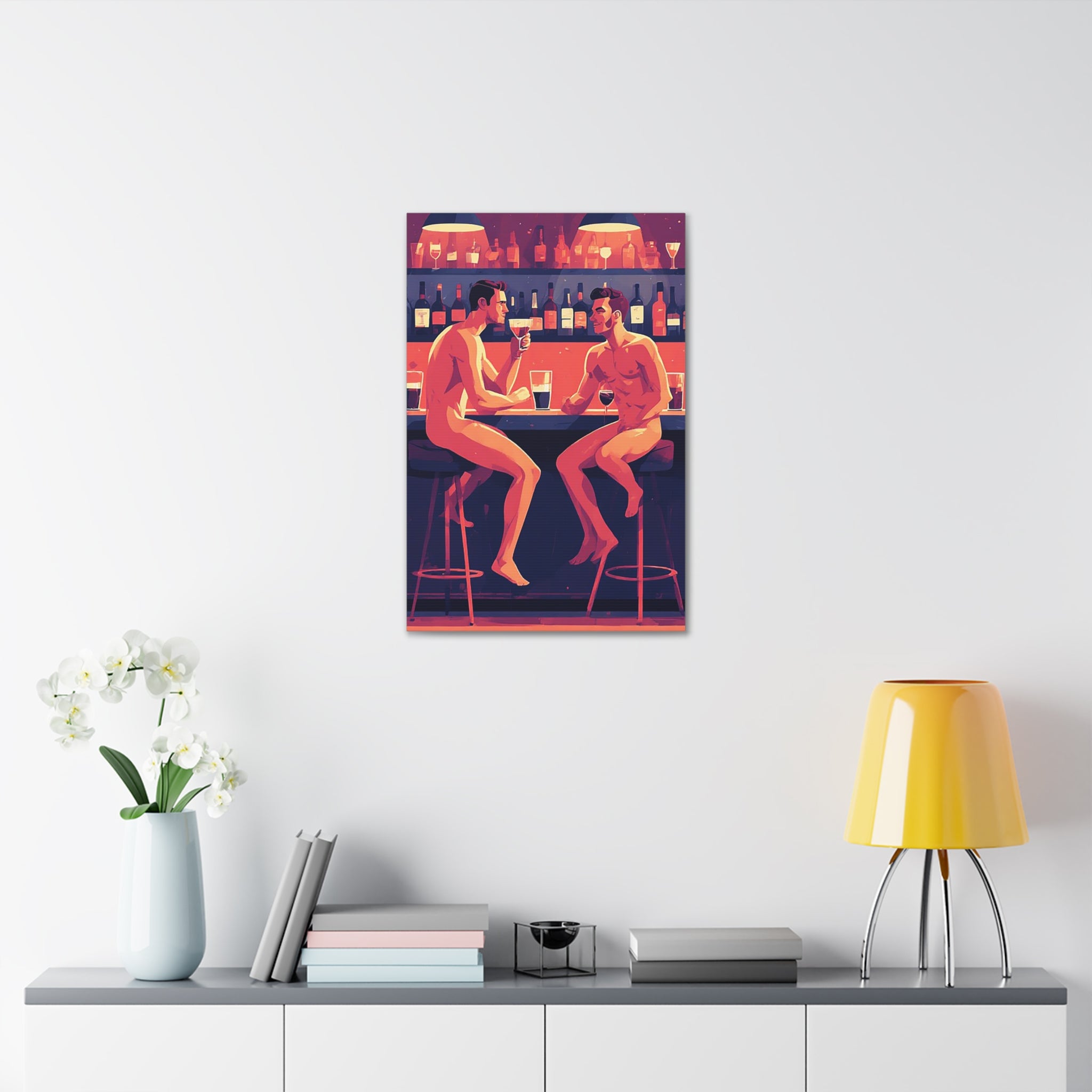 Canvas Print — Nude Men at Bar Illustration, Romantic Gay Art Decor