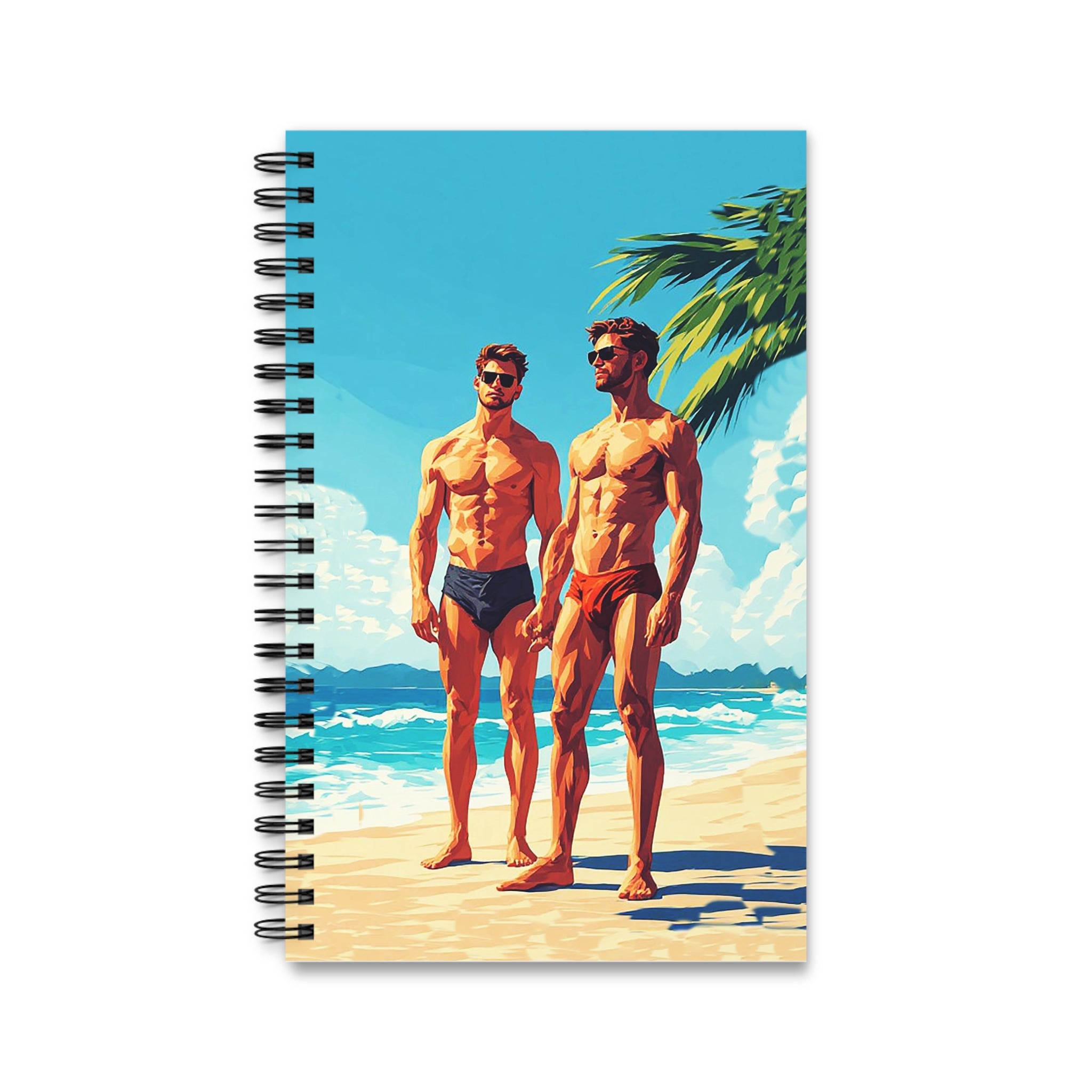 Beach Couple Spiral Journal — Sunlit Swimwear Illustration Notebook for Travel & Summer Notes