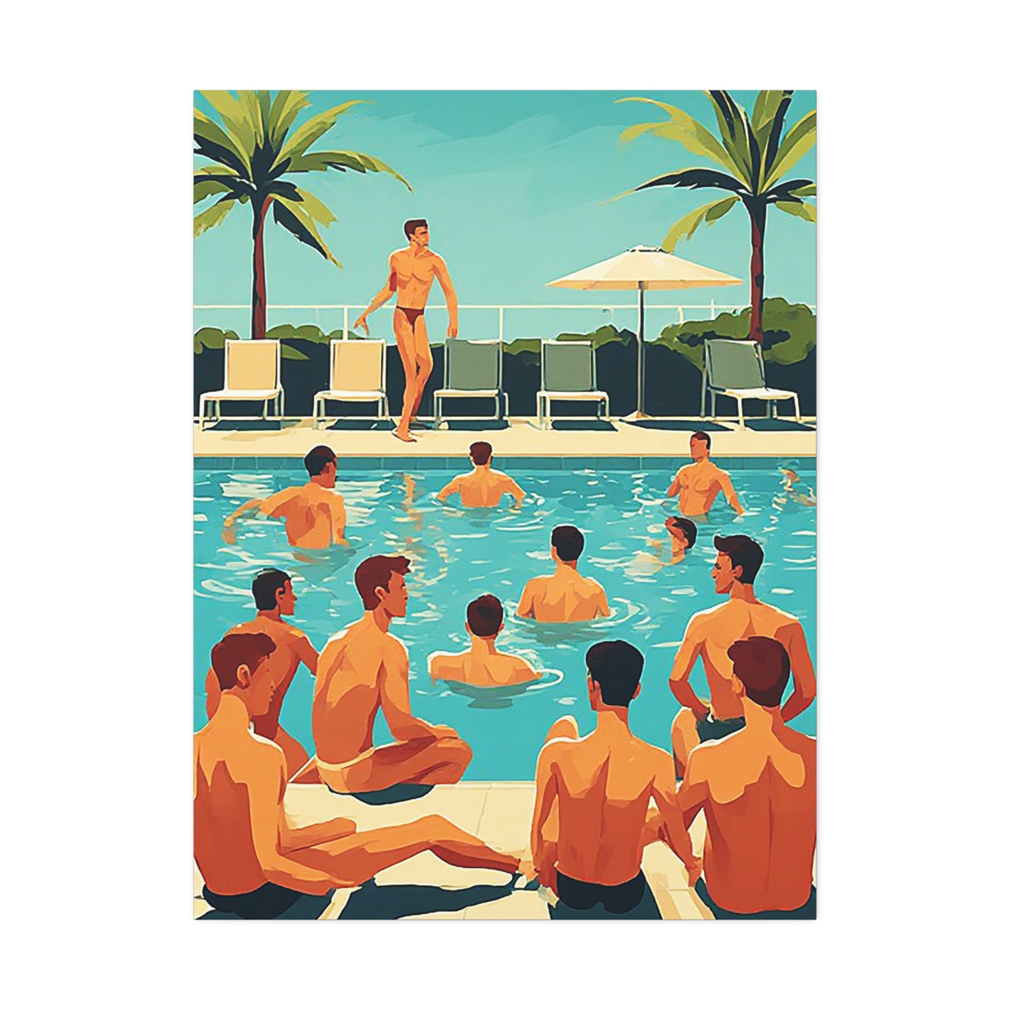 Poolside Men Canvas Print — Retro Swim Club Wall Art (Stretched Canvas 1.5")