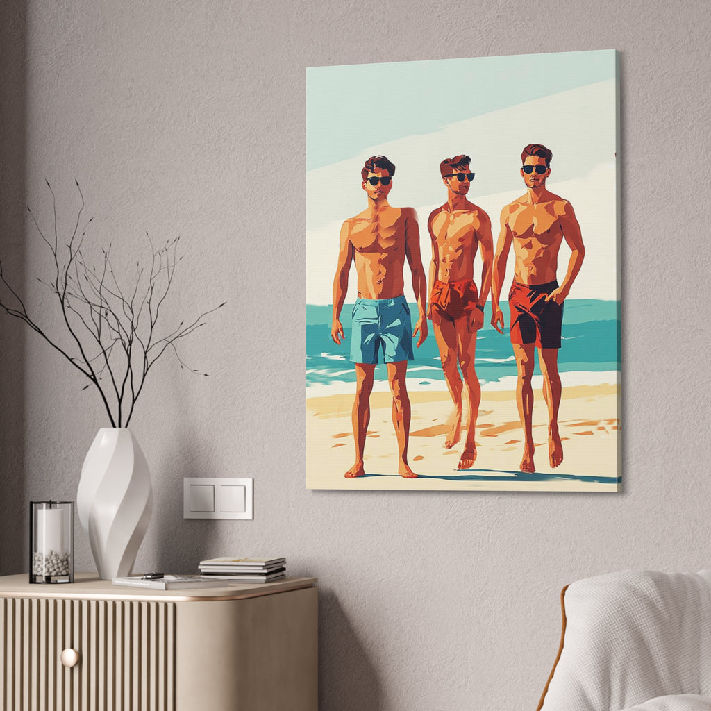 Boys at Beach Canvas Print – Vintage Summer Surf Art