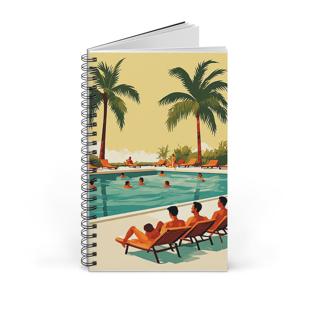 Tropical Poolside Spiral Journal — Retro Palm Beach Notebook for Travel, Summer Notes & Vacation Planning